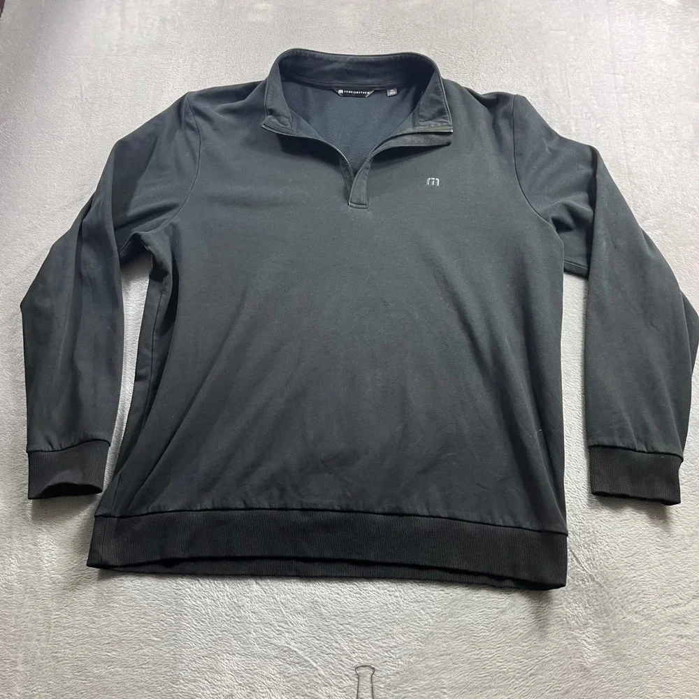 TravisMathew Mens XXL Black Quarter Zip Fleece Pullover Golf Sweatshirt‎